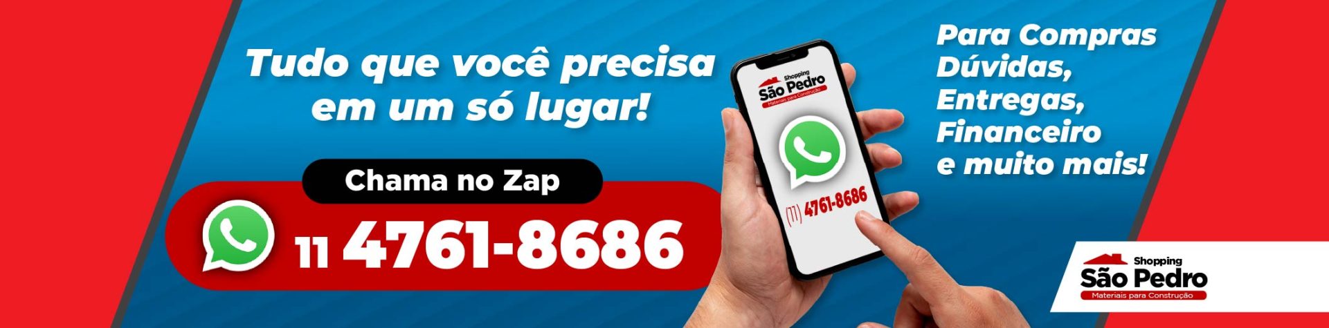 Banner chama no whatsapp - shopping São Pedro - Bertioga Tem